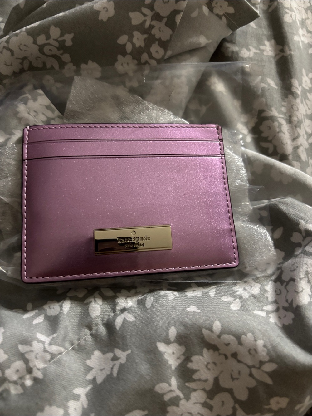 New kate spade Metallic Quartz Pink Patent small Leather Card Case